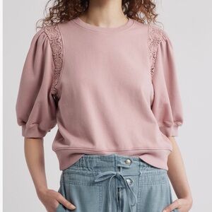 Treasure & Bond Mauve Sweatshirt with Lace Accents
